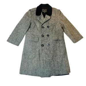 Vtg‎ Girls 6 Fieldstone Clothes Herringbone Double Breasted Wool Blend Overcoat